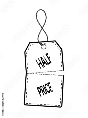price tag in half on a white background