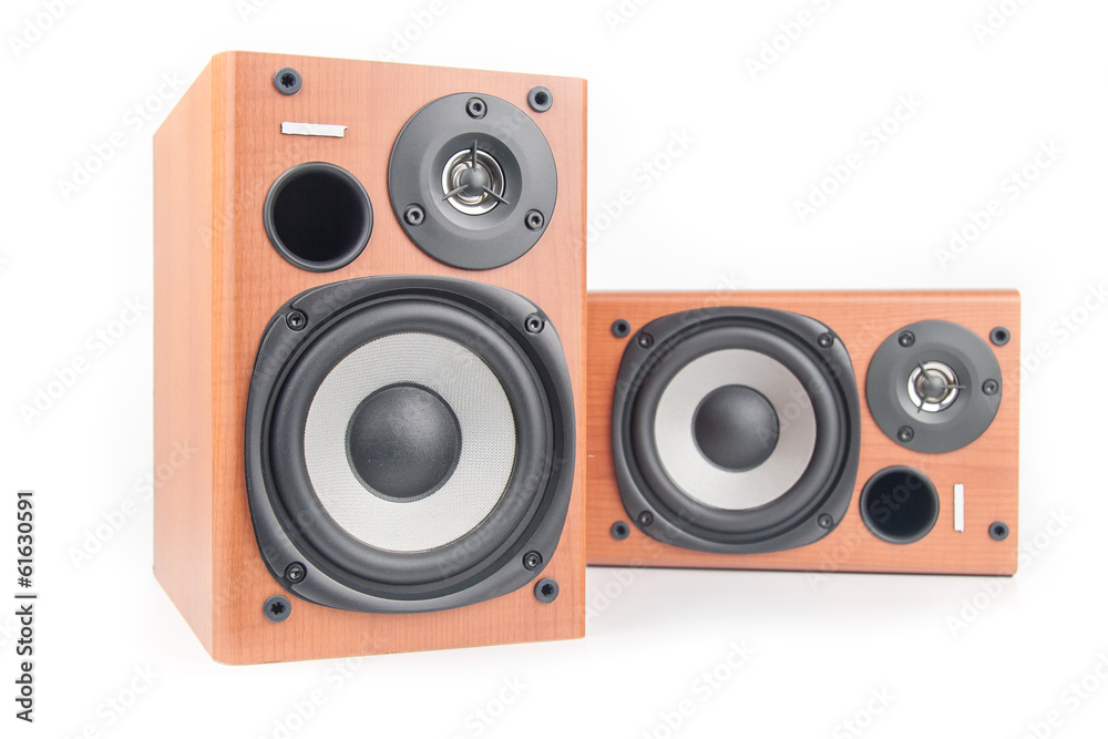 wooden sound speakers isolated on white background wooden sound speakers isolated on white background