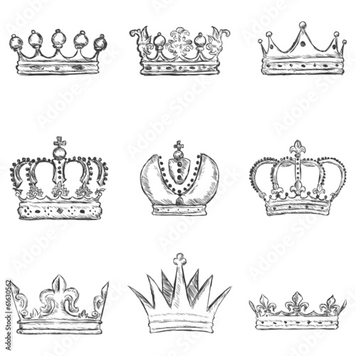 Vector Set of Sketch Royal Crown Icons