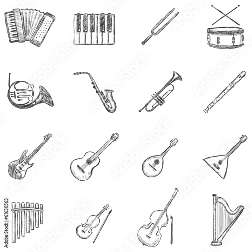 Vector Set of Sketch Musical Instruments Icons