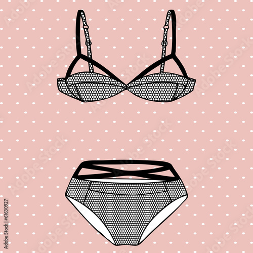 Lacy sexy bra and panties. Vector illustration.