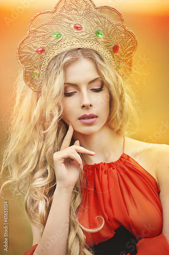 Beautiful Russian girl in a headdress
