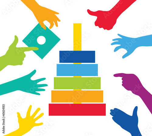 Team play with colorful pieces construction