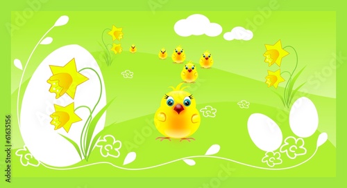 Easter background with small chickens