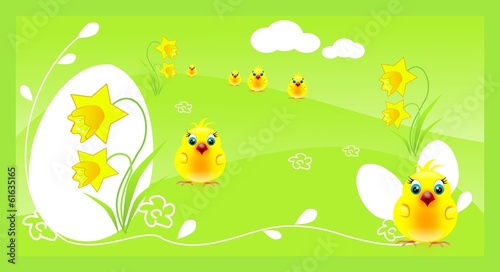 Green easter with yellow chickens
