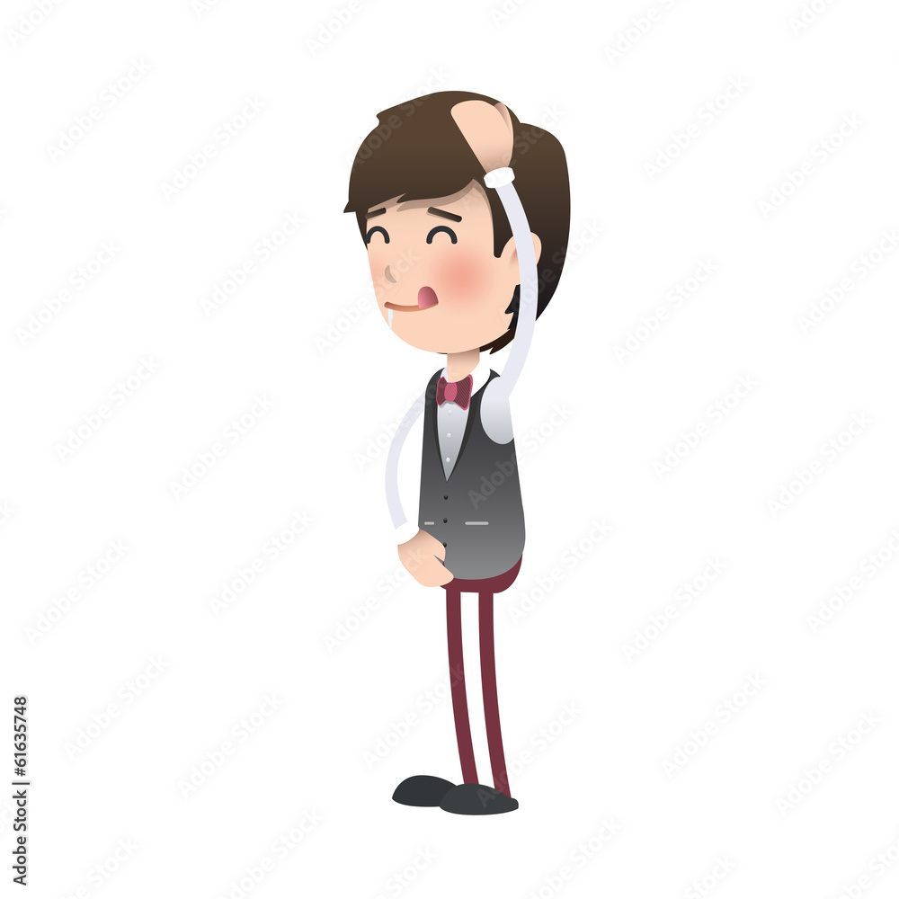 Hungry waiter over isolated background. Vector design.