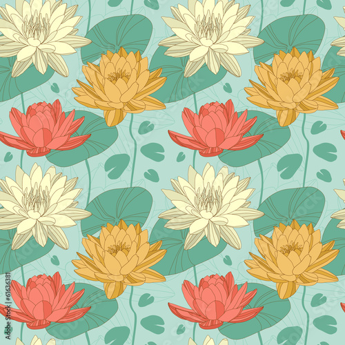 Lotus flowers in seamless pattern
