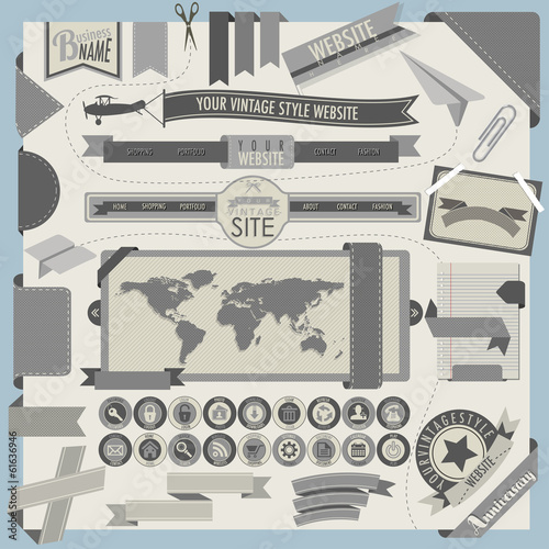 Website headers and navigation elements in retro vintage style