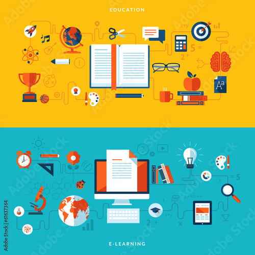 Flat design concepts of education and online learning
