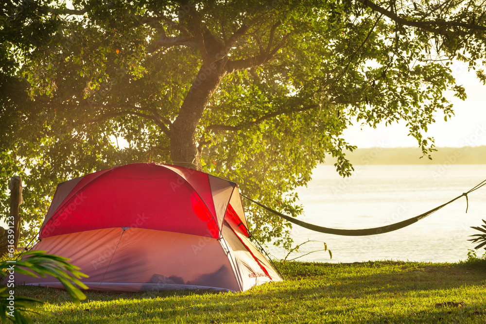 Tent in camping - obrazy, fototapety, plakaty 