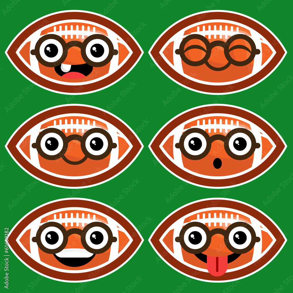 Cartoon American Footballs with Eyeglasses Cartoon American Footballs with Eyeglasses