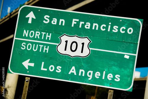 A green US 101 North/South highway sign photo