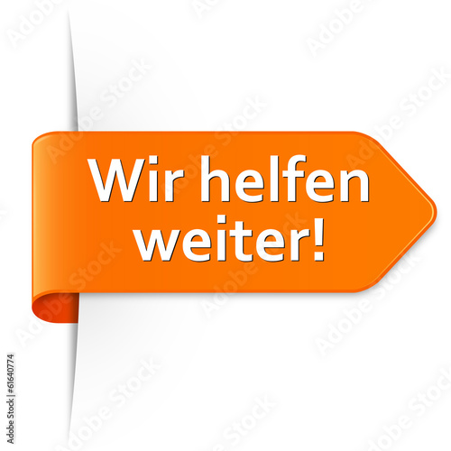 Langer orangener Sticker Pfeil – Wir helfen weiter!