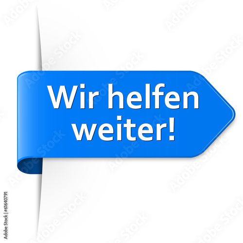 Langer blauer Sticker Pfeil – Wir helfen weiter!