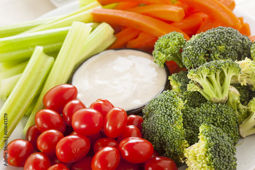Organic Raw Vegetables with Ranch Dip Organic Raw Vegetables with Ranch Dip
