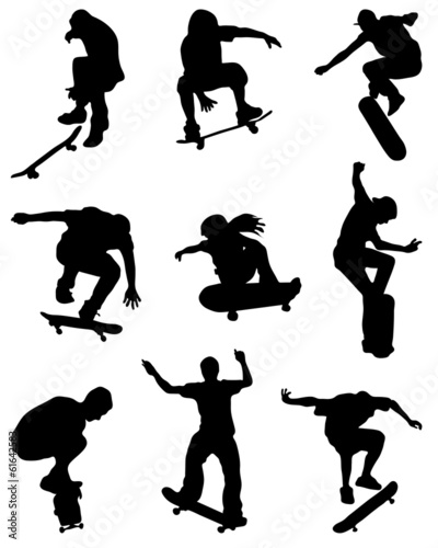 Black silhouettes of skate jumpers, vector