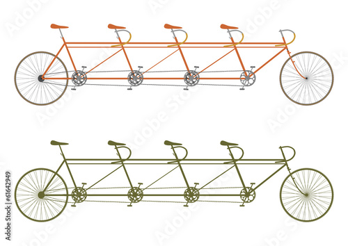 Silhouette of a vintage four seater tandem bike. Vector