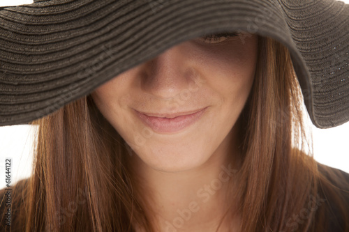 woman black hat smile very close