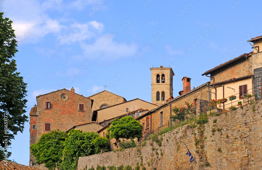 City wall and skyline of Cortona, Tuscany, Italy