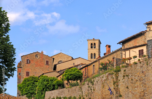 City wall and skyline of Cortona, Tuscany, Italy