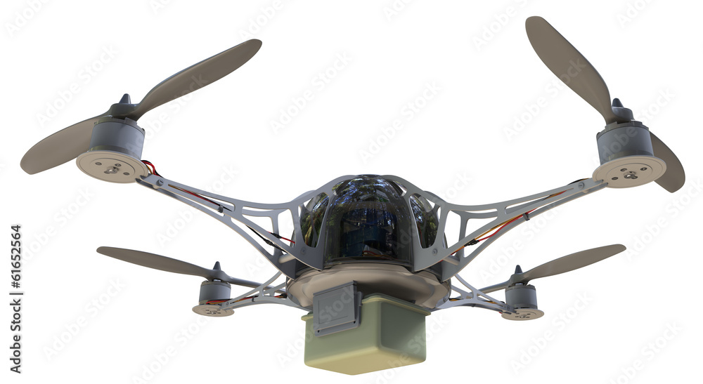 Quadrocopter with plastic container Quadrocopter with plastic container