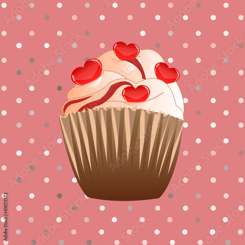 Candy cupcake on the pink background