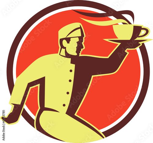 Waiter Serving Coffee Cup Retro
