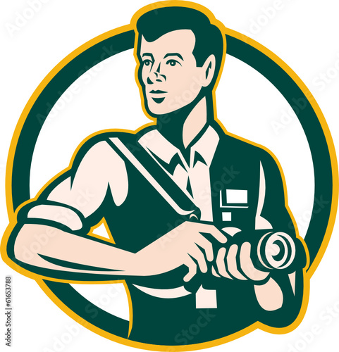 Photographer Holding DSLR Camera Retro