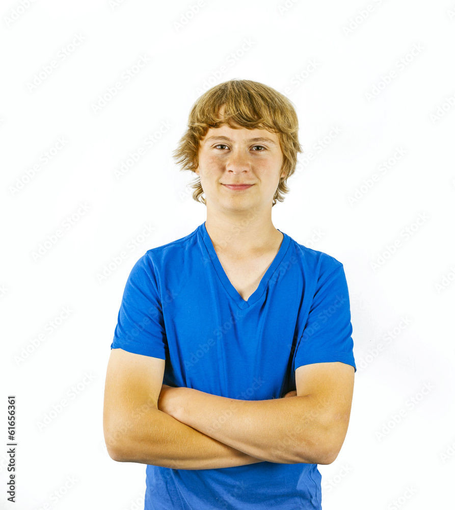 cute handsome boy poses in studio