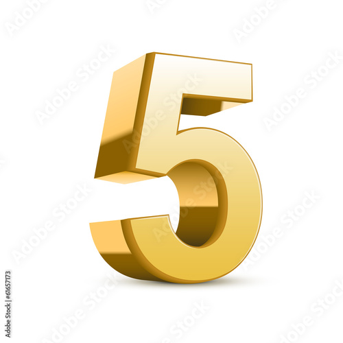 3d shiny golden number 5