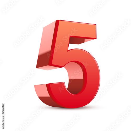 3d shiny red number 5