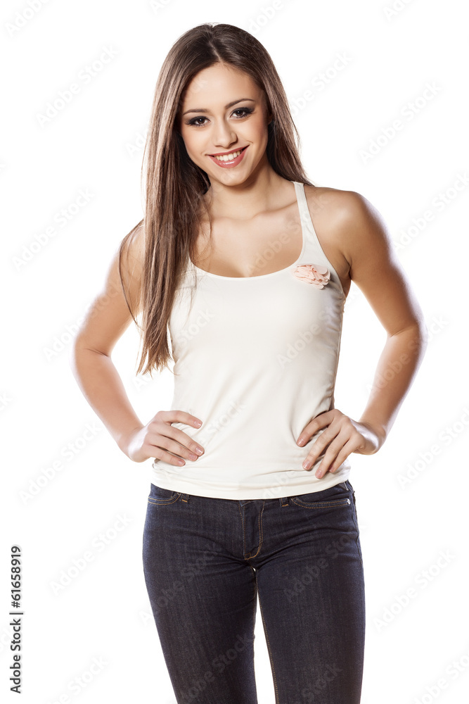 smiling young girl posing on white background smiling young girl posing on white background