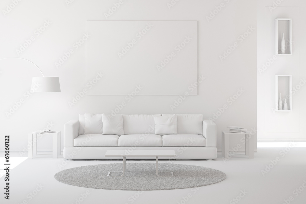 Wohnzimmer als Raum in weiß - obrazy, fototapety, plakaty 