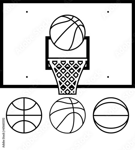 vector collection of basketballs and backboard