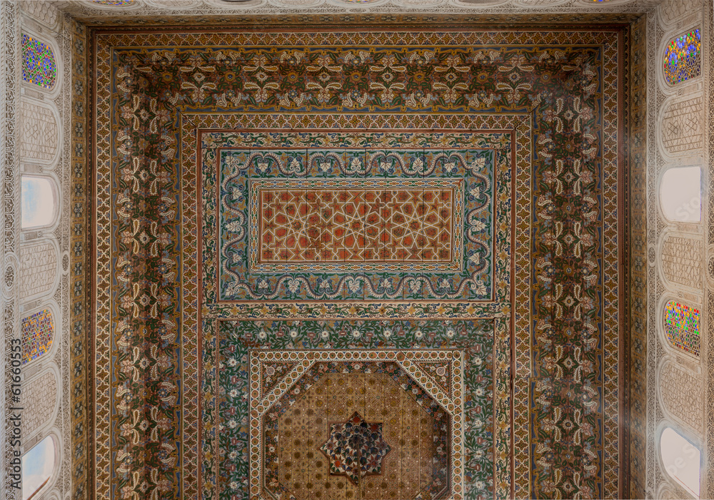 Rich decorated ceiling in Bahia Palace, Marrakesh