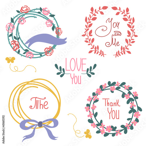 Wedding graphic set, wreath, flowers, arrows photo