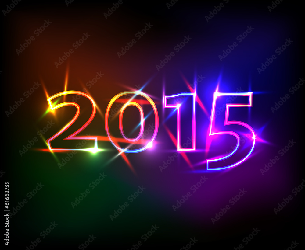 2015 year with colored neon lights effect 2015 year with colored neon lights effect