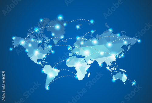 Polygonal World Map with spot ligts effect photo