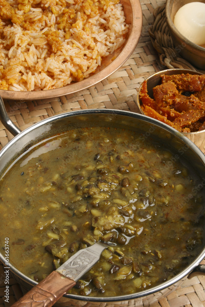 Khalo dal – a common dal prepared from black gram. Khalo dal – a common dal prepared from black gram.