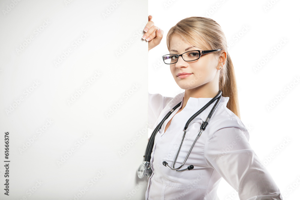 medical doctor woman with stethoscope hold board medical doctor woman with stethoscope hold board