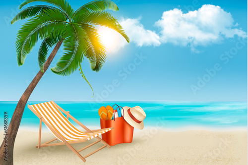 Palm leaves on beach. Vector illustration.