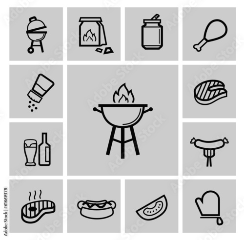 vector black barbecue icons set