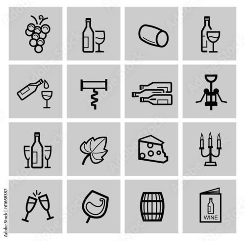 vector black wine icon set