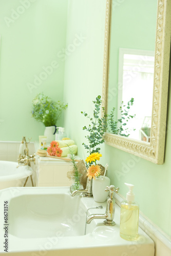 Restroom decorated with eucalyptus and Sissinghurst rosemary photo