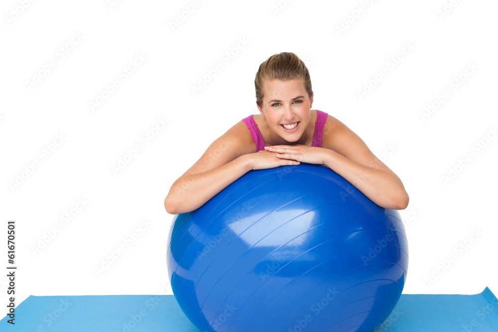 Portrait of a fit smiling woman with fitness ball Portrait of a fit smiling woman with fitness ball