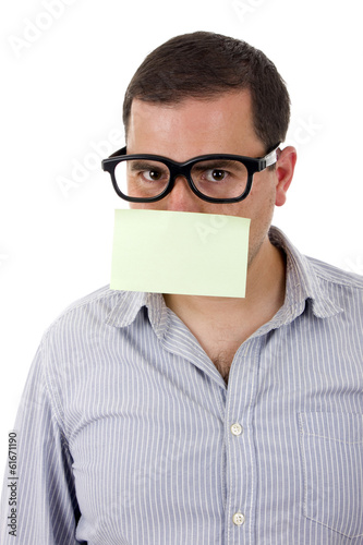 young man with glasses, isolated on white
