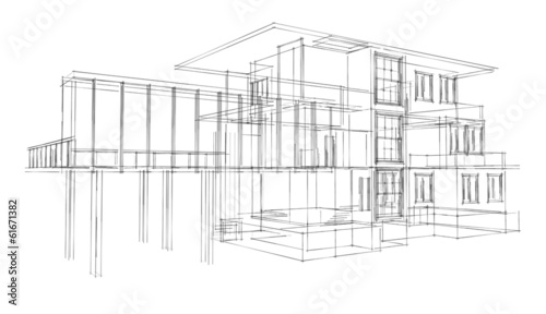 Modern architecture wireframe. Wireframe building illustration of architecture CAD drawing.