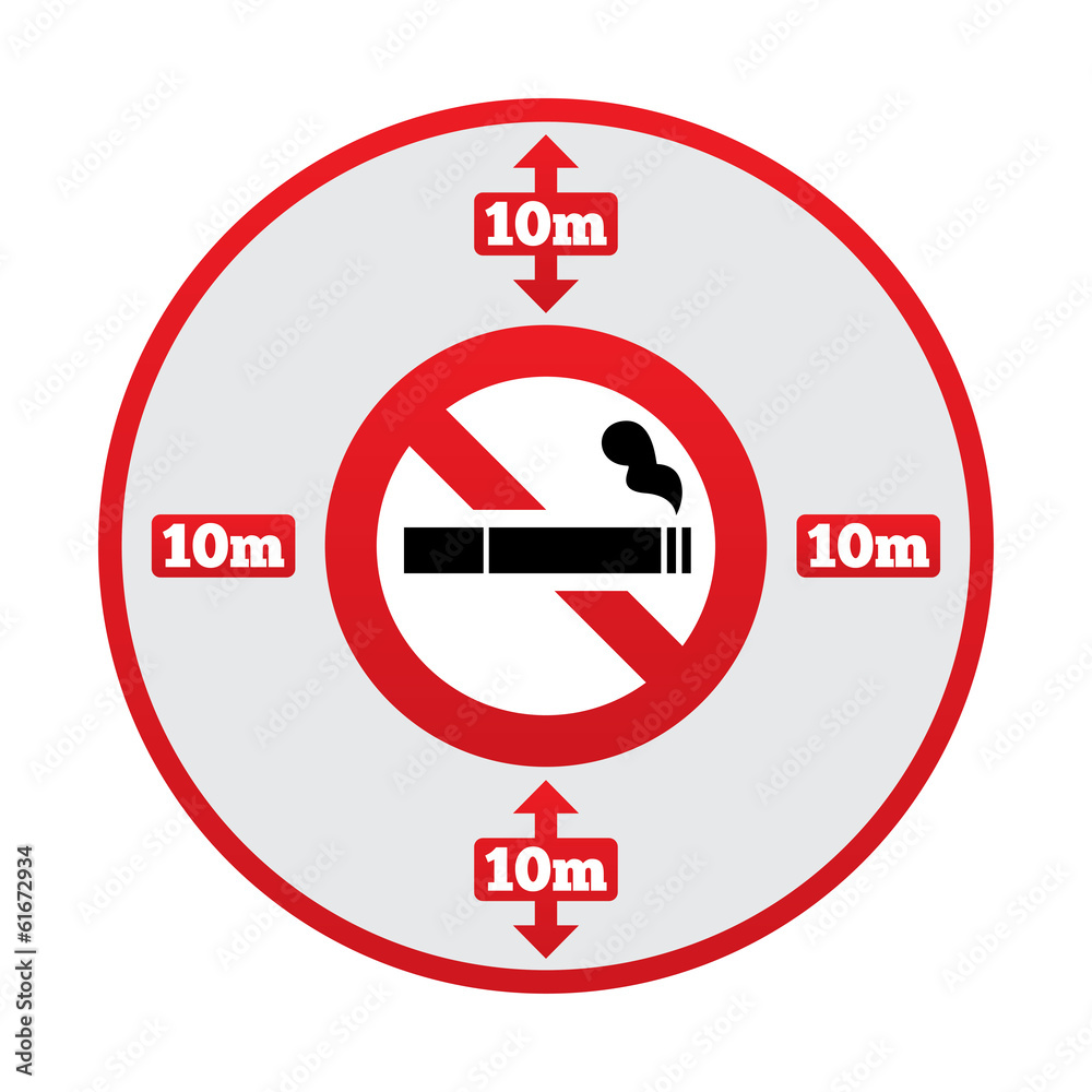 No smoking 10m distance sign. Stop smoking. No smoking 10m distance sign. Stop smoking.
