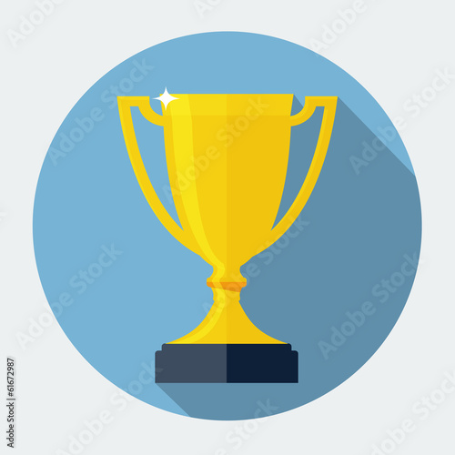 Trophy Cup Flat Icon with Long Shadow