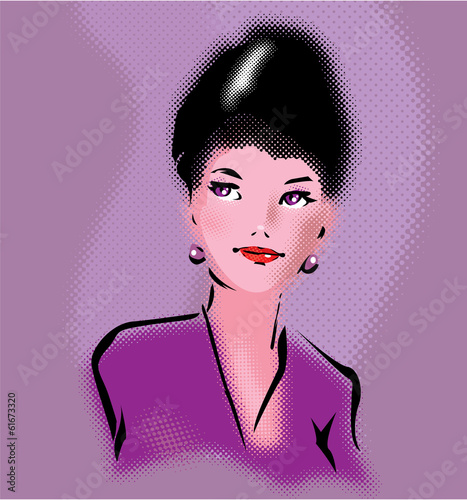 Retro elegant woman portrait in pop art style